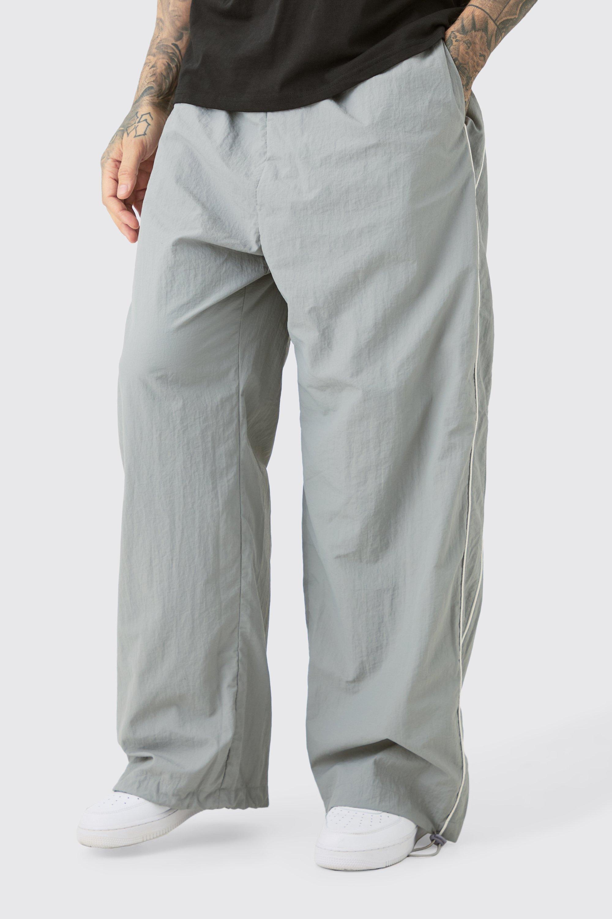 Mens Grey Tall Side Stripe Parachute trousers, Grey Product Image