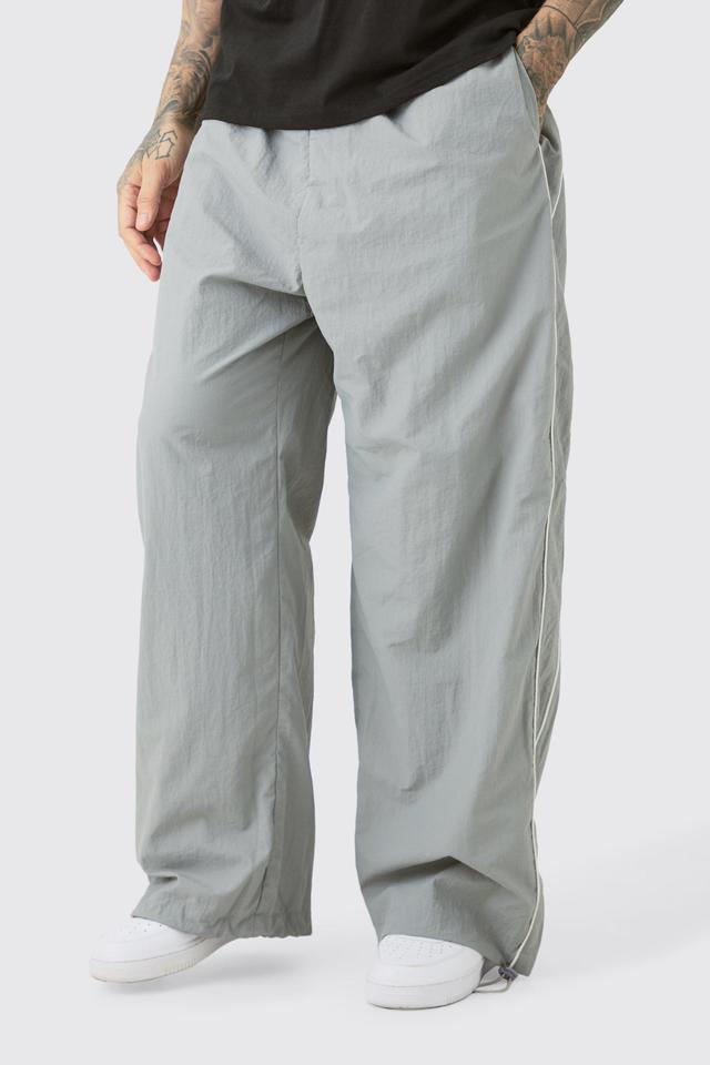 Mens Grey Tall Side Stripe Parachute trousers, Grey Product Image