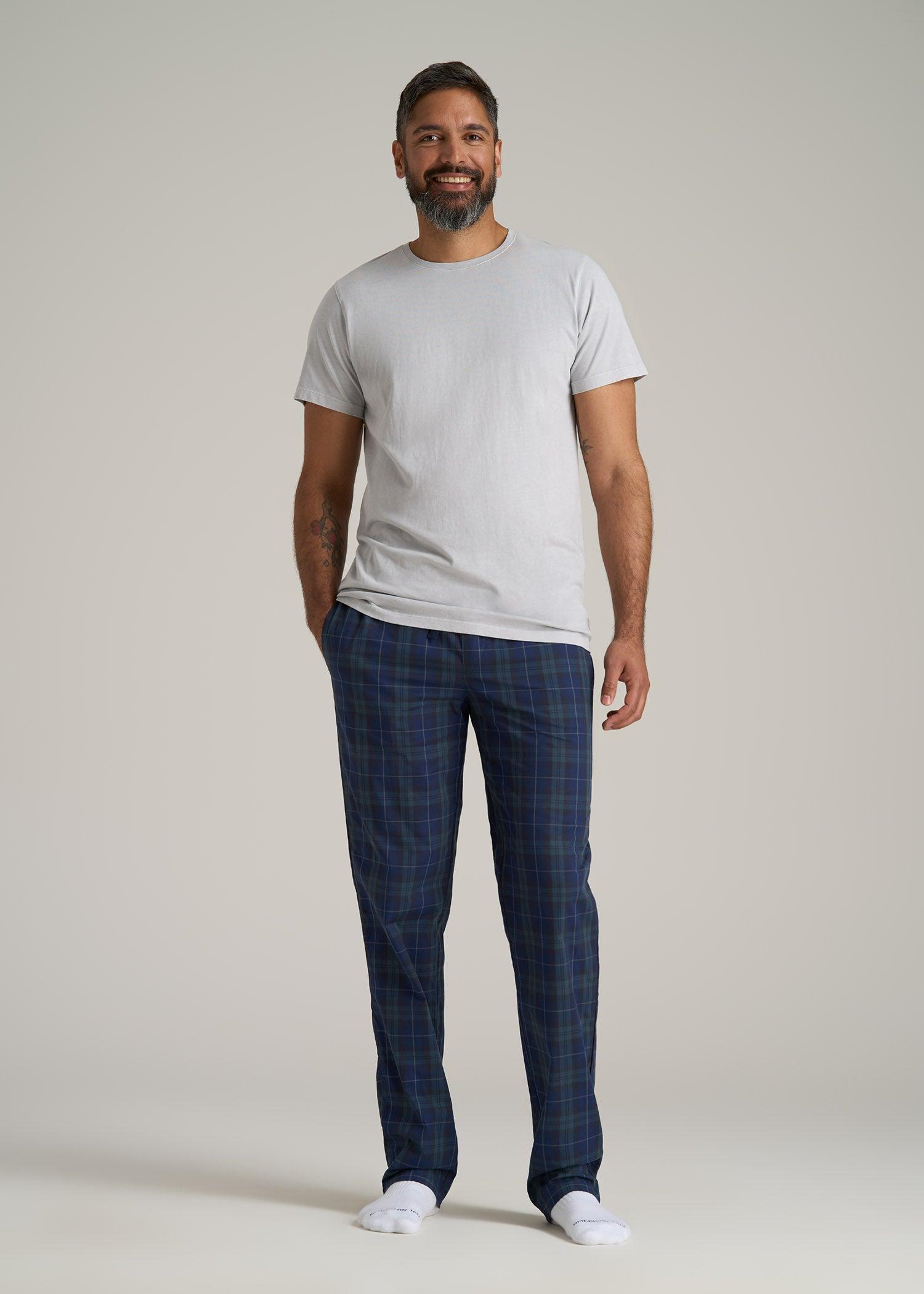 Woven Pajama Pants for Tall Men in Navy Tartan Product Image