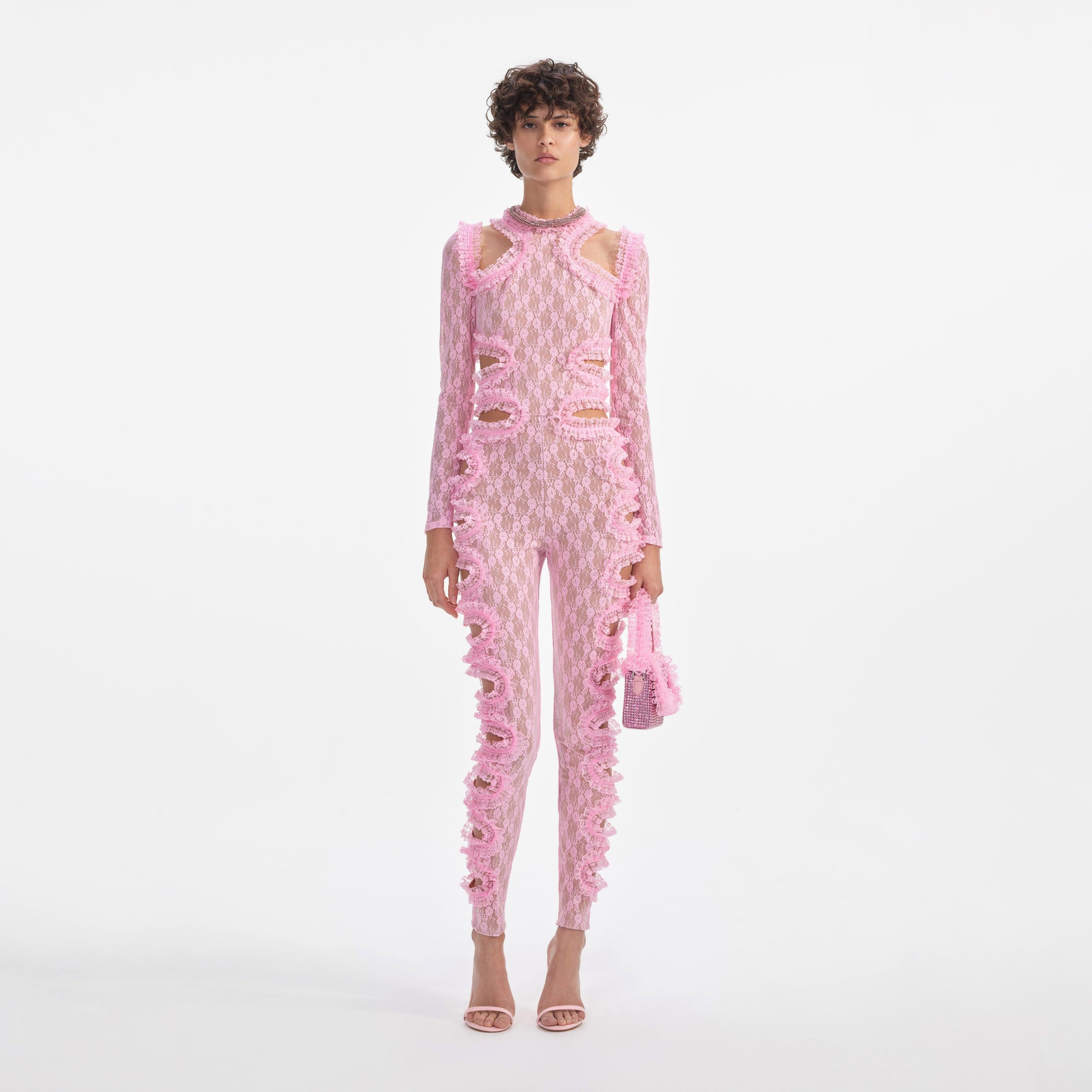 Pink Lace Cut Out Jumpsuit Product Image