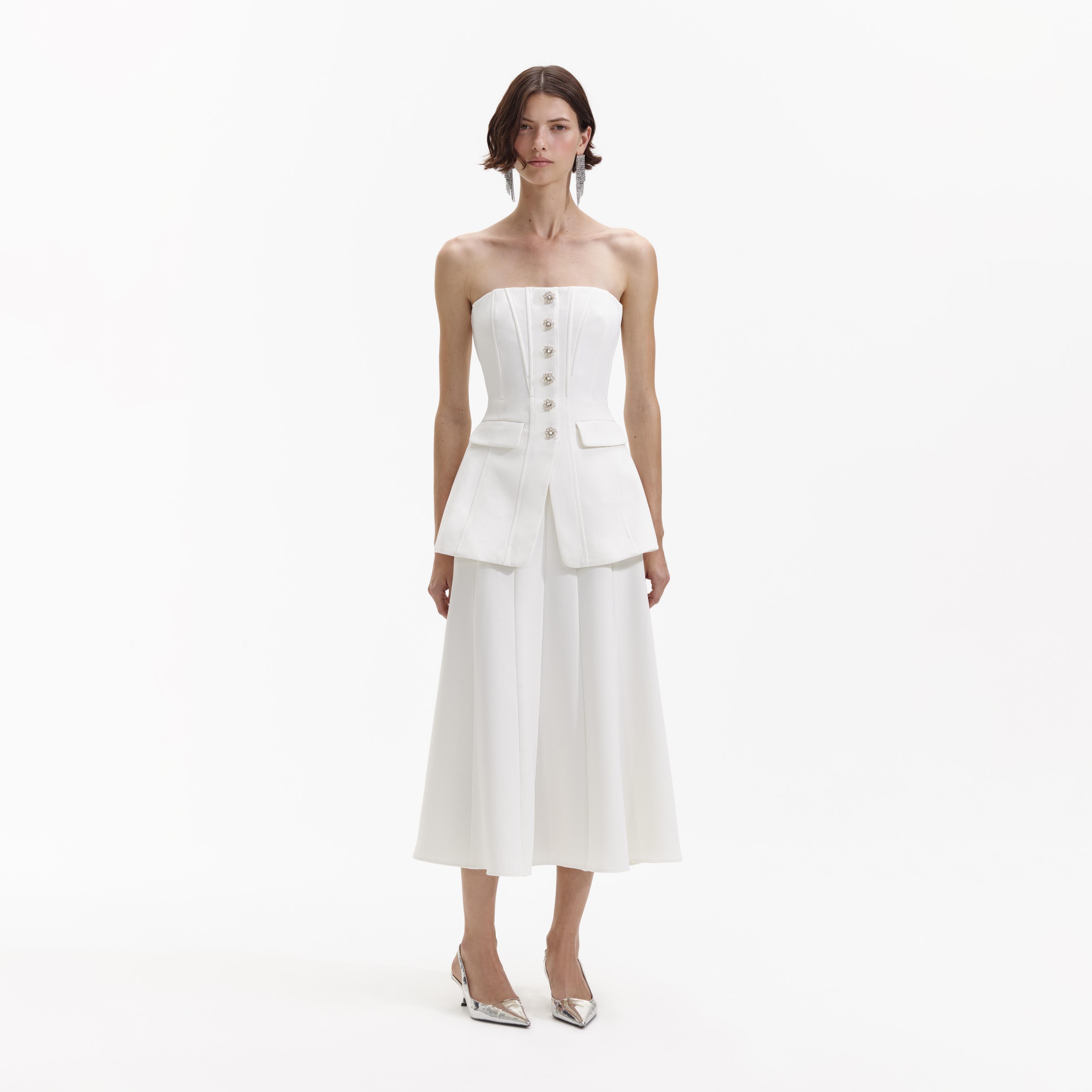 White Bandeau Crepe Midi Dress Product Image