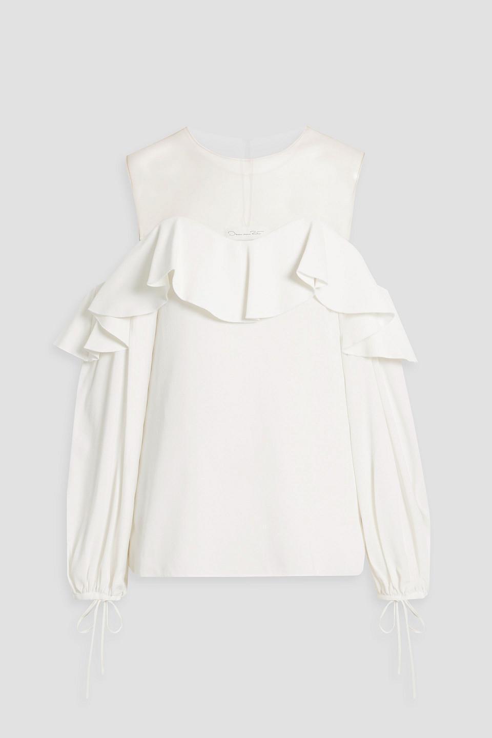 Tulle-trimmed Ruffled Crepe Top In Ivory Product Image