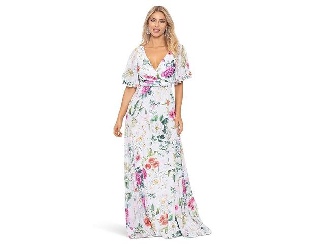 Betsy & Adam Long Floral Flare Sleeve Dress (Ivory Women's Clothing Product Image