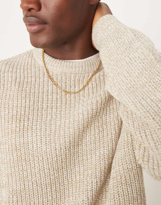 ASOS DESIGN oversized knitted fisherman rib sweater in oatmeal twist Product Image