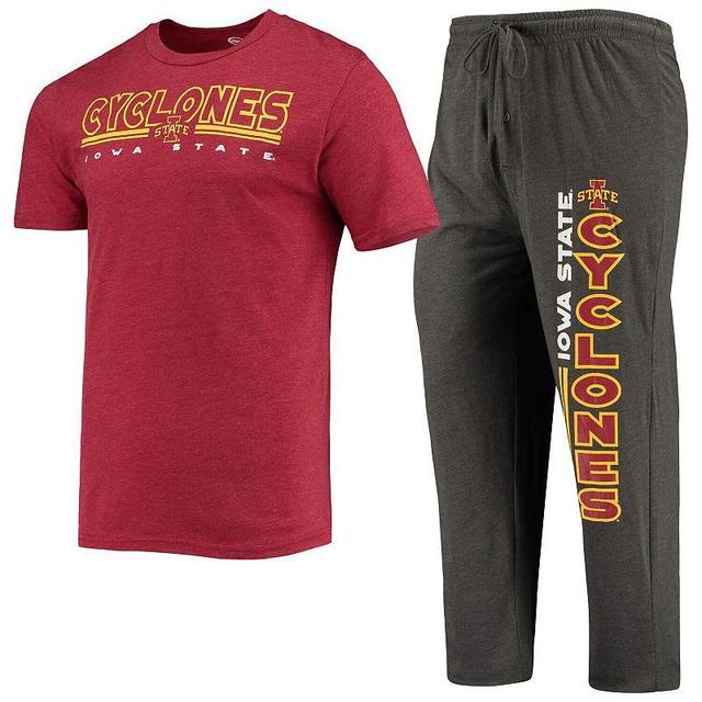 Mens Concepts Sport Heathered Charcoal/Cardinal Iowa State Cyclones Meter T-Shirt & Pants Sleep Set Product Image