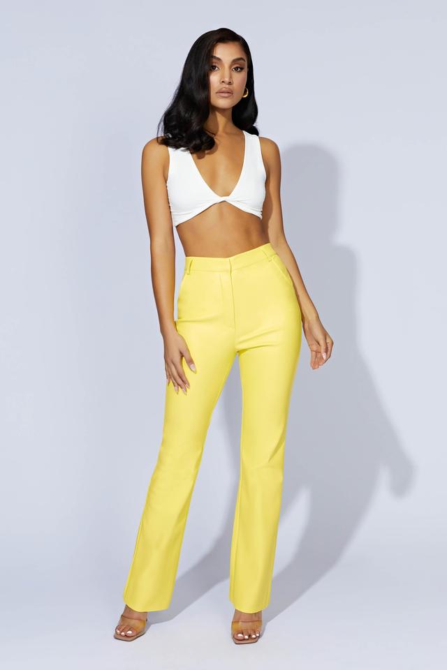 Tyra Straight Leg Faux Leather Pants - Lemon Product Image