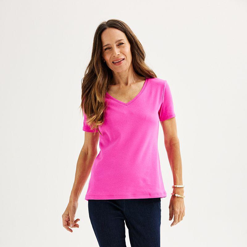 Womens Croft & Barrow Essential V-Neck Tee Pink Sparkle Product Image