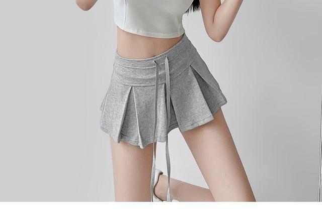 Drawstring Waist Plain Pleated Mini A-Line Skirt Product Image