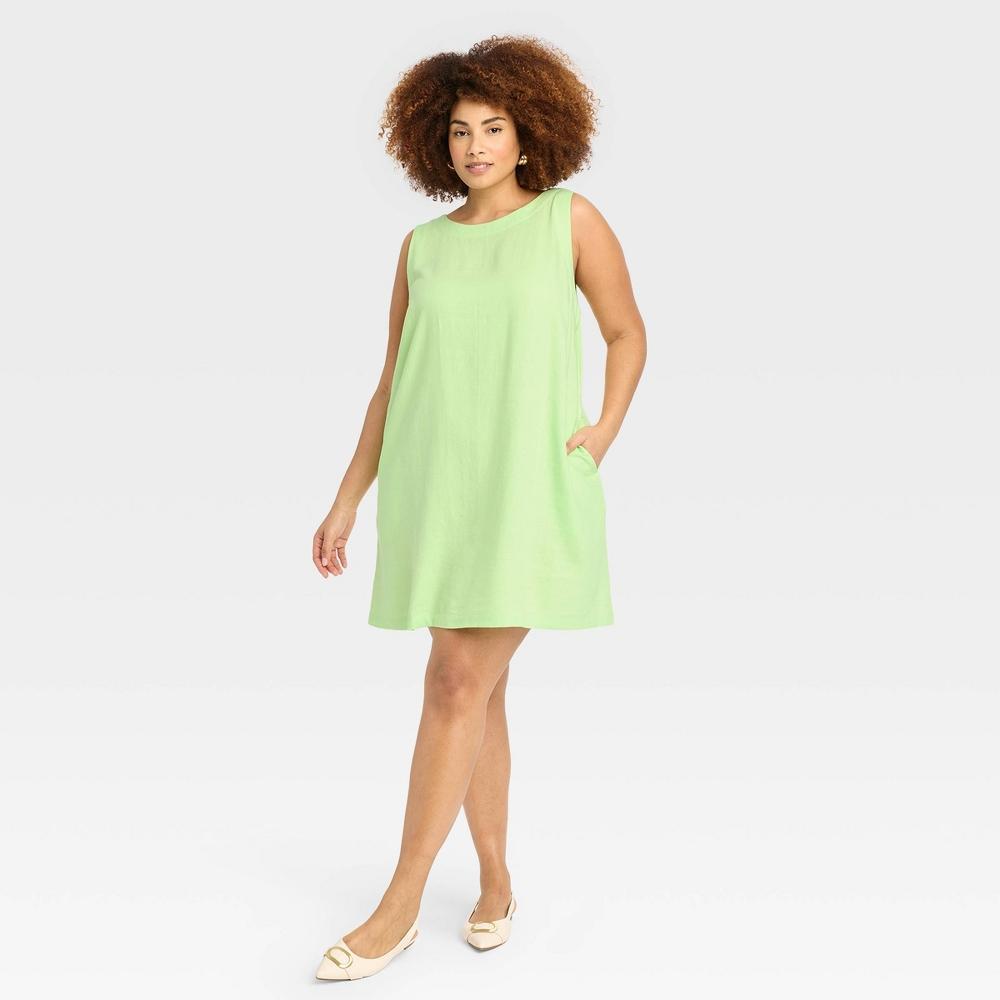 Womens Linen Mini Shift Dress - A New Day Lime 1X Product Image