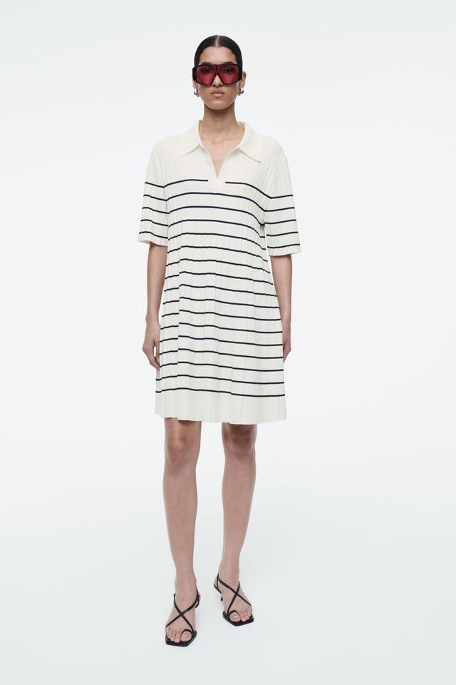 STRIPED KNITTED MINI POLO DRESS Product Image