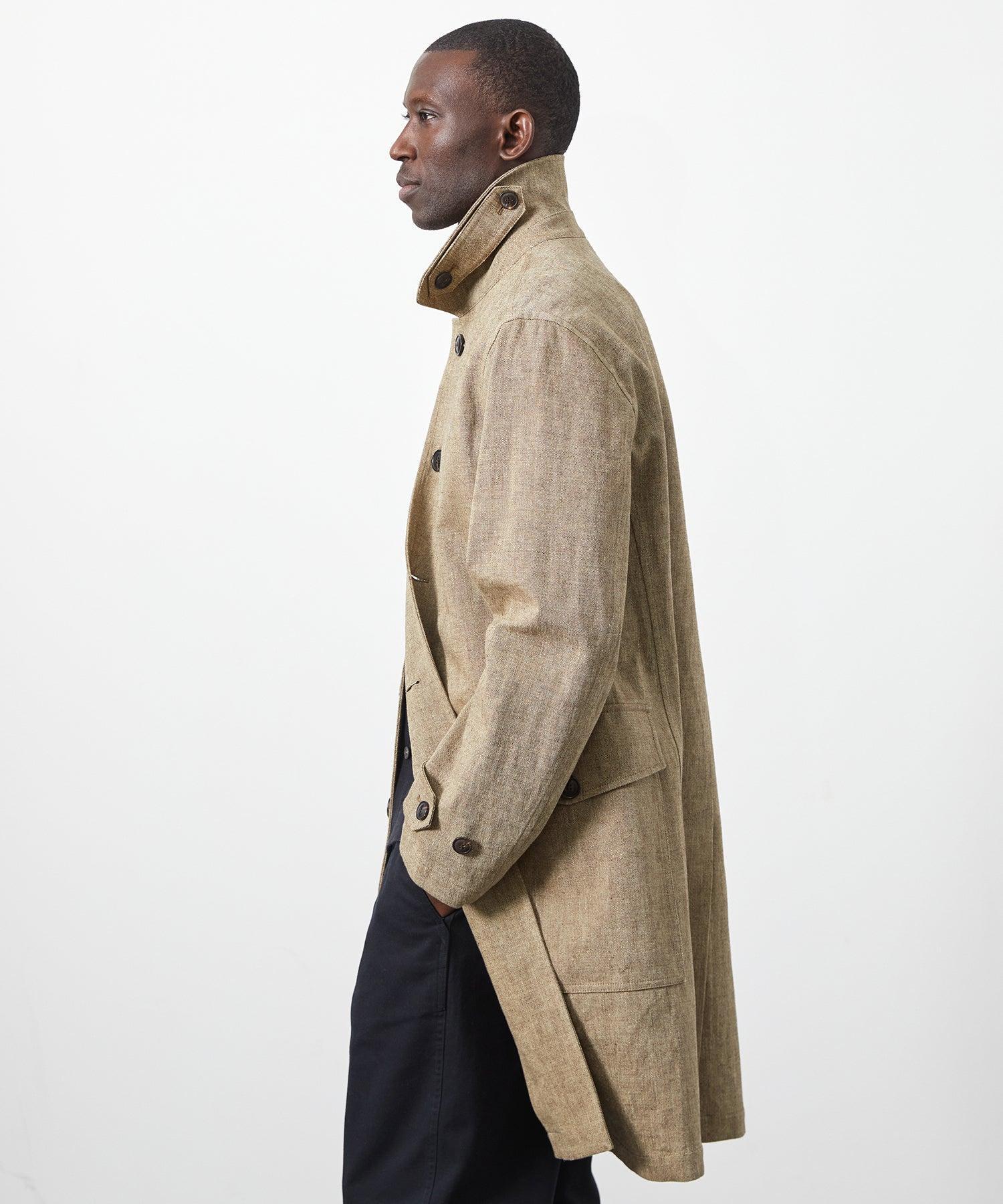 Italian Bonded Linen Military Trench in Brown Product Image