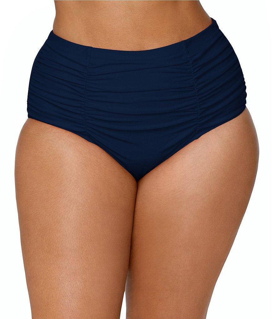 Raisins Curve Plus Size Costa Solid High Waist Shirred Swim Bottom Product Image