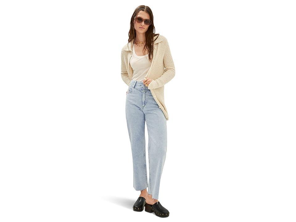 MANGO - Wideleg low frayed hem jeans light blue - 8 - Women Product Image