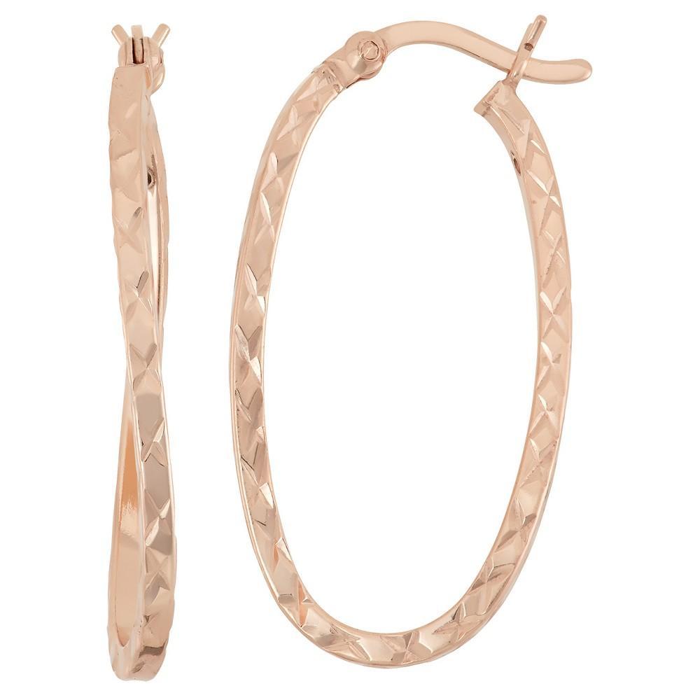 Rose Over Silver Diamond Cut Curved U Shape Hoop Earrings Product Image