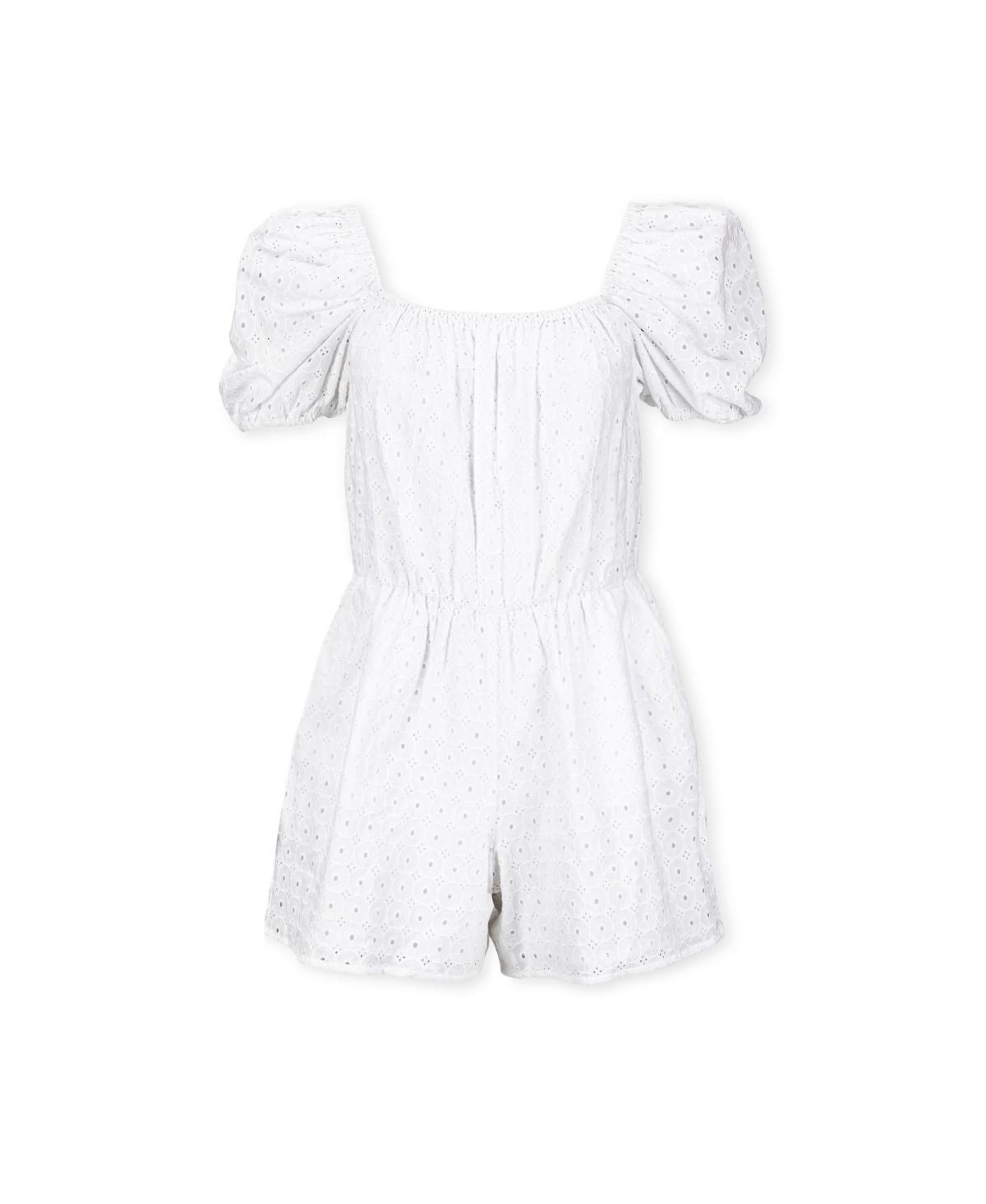 Hope & Henry Womens Organic Cotton Puff Sleeve Eyelet Romper Product Image