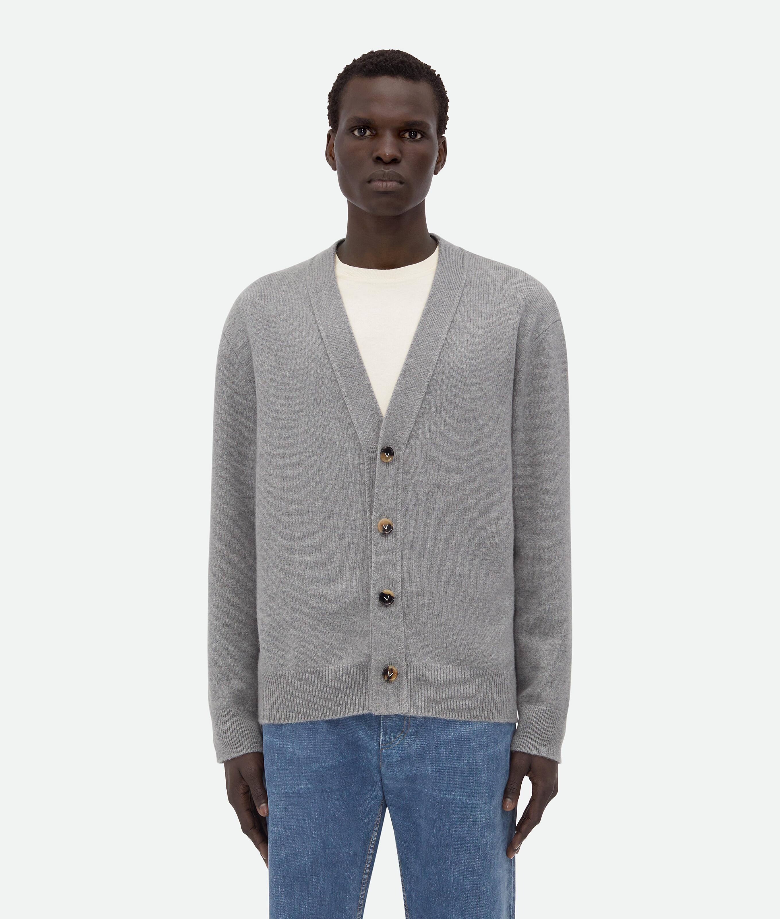 Men's Cashmere Cardigan in Light grey melange Product Image