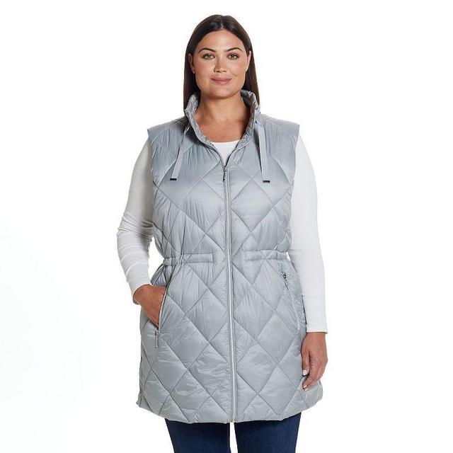 Womens Weathercast Diamond Quilted Puffer Longline Vest with Cinched Waist Black Product Image