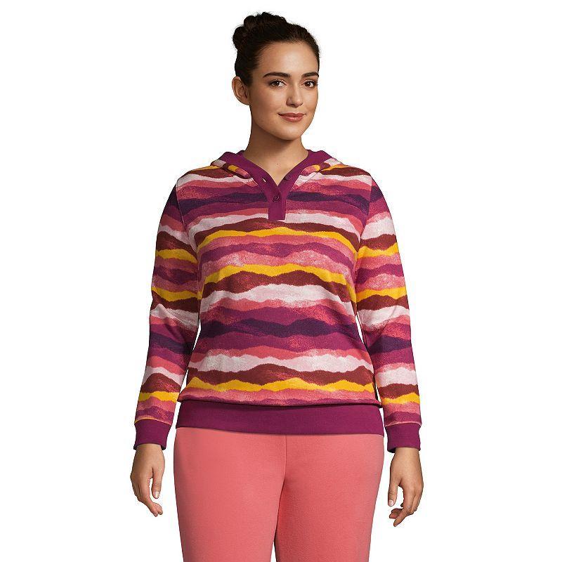 Plus Size Lands End Serious Sweats Long Sleeve Button Hoodie, Womens Product Image