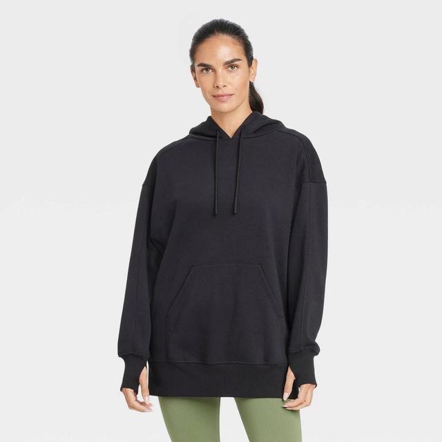 Womens Fleece Oversized Hooded Pullover Sweatshirt - JoyLab Black L Product Image