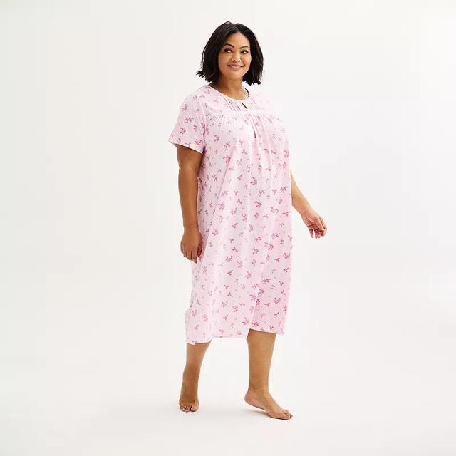 Plus Size Croft & Barrow Short Sleeve 1-Button Neck Pajama Gown, Womens Product Image