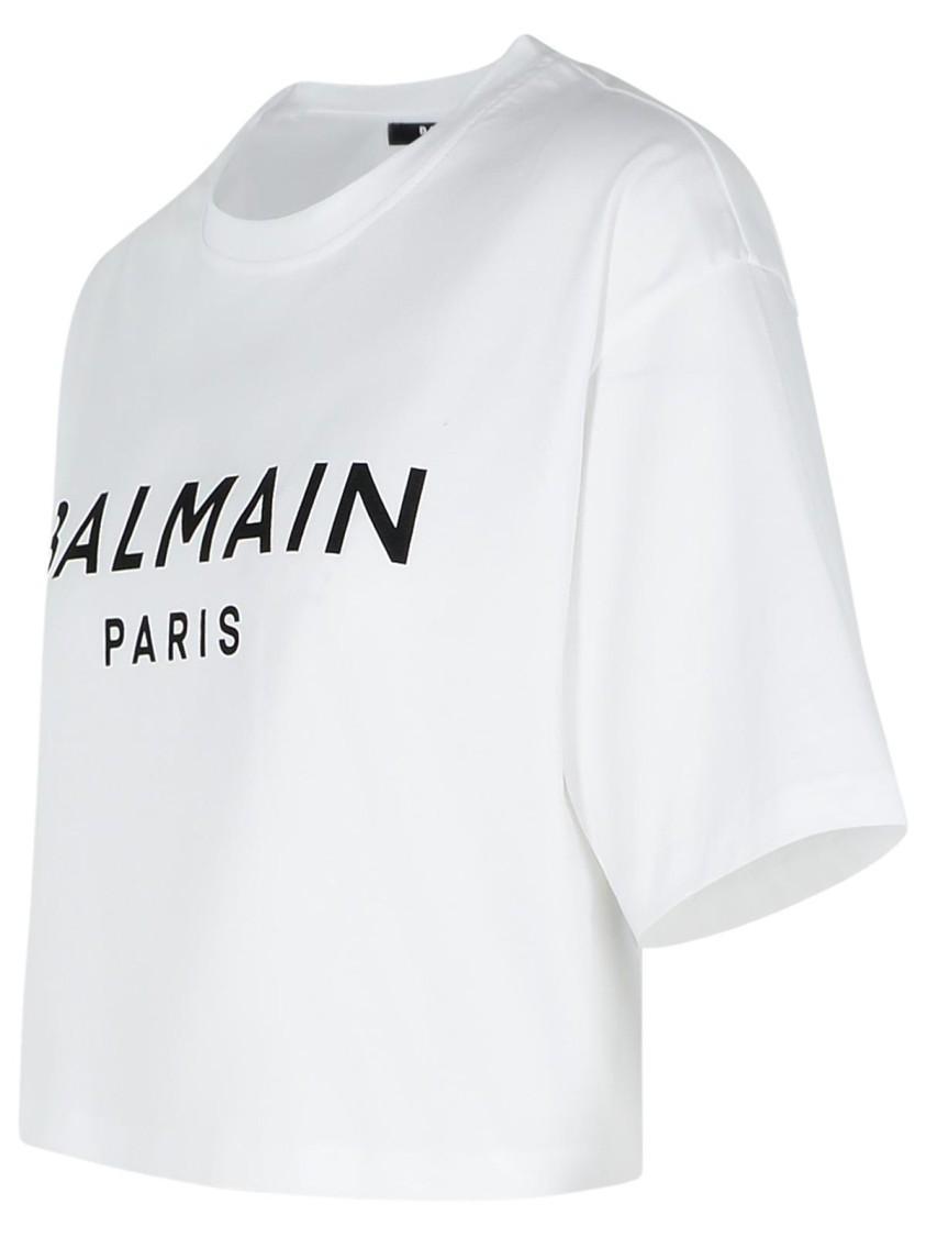 BALMAIN Logo Printed Cropped T In White Product Image