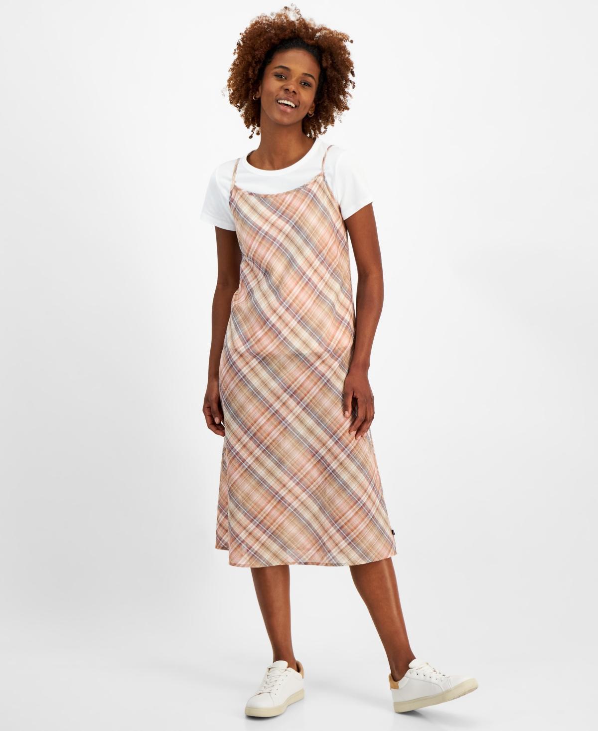 Nautica Jeans Womens Plaid Layered-Look Midi Dress Product Image