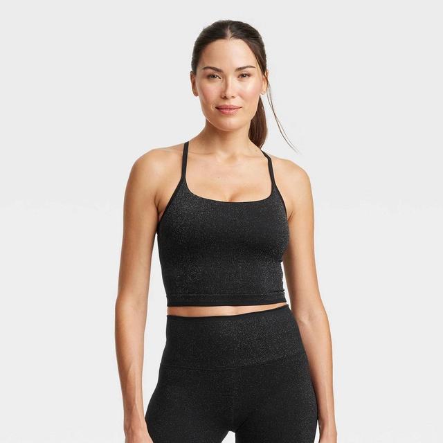 Womens Lurex Seamless Light Support Cami Cropped Sports Bra - All In Motion Black XXL Product Image