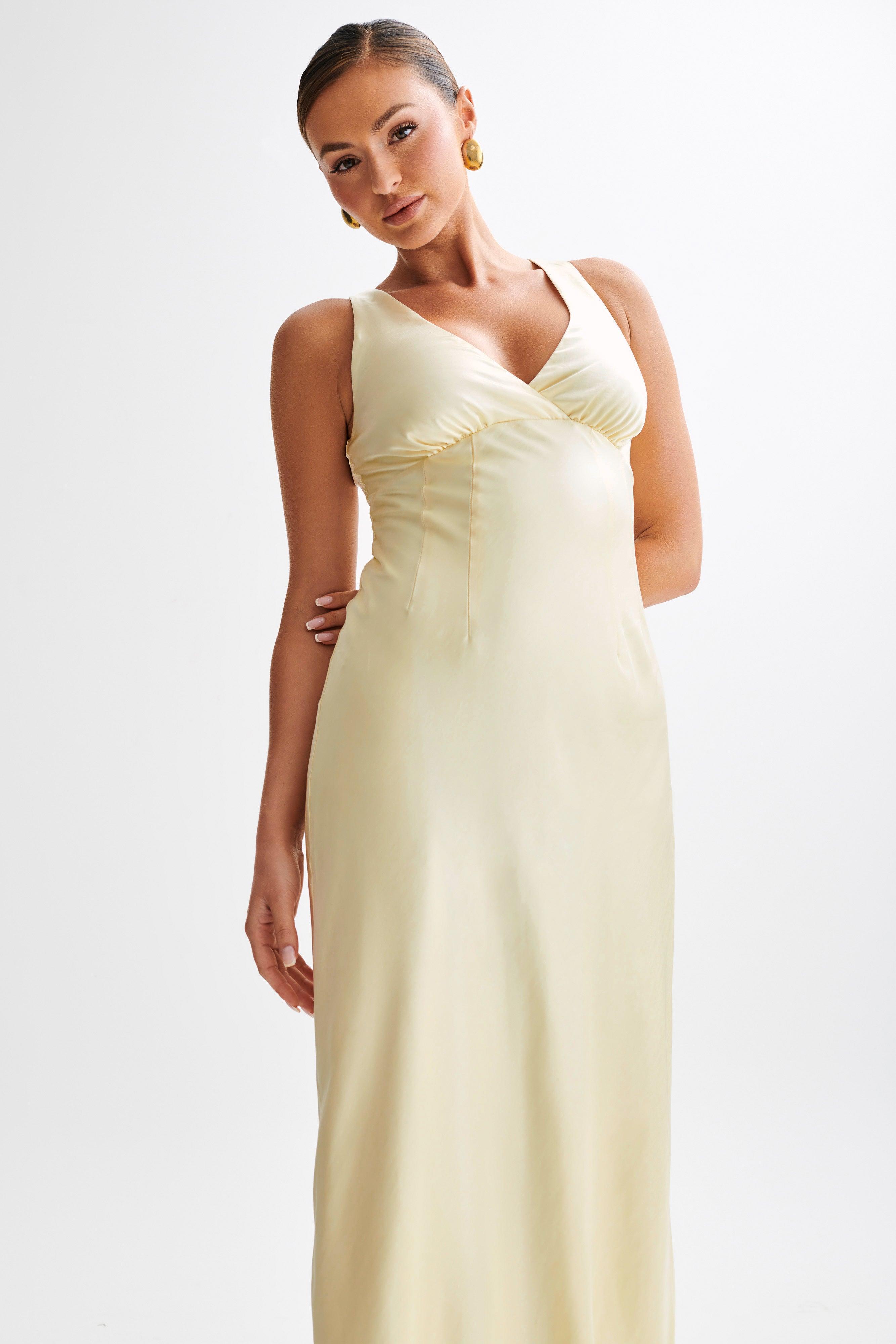 Meghan Satin Maxi Dress - Lemon Sorbet Product Image