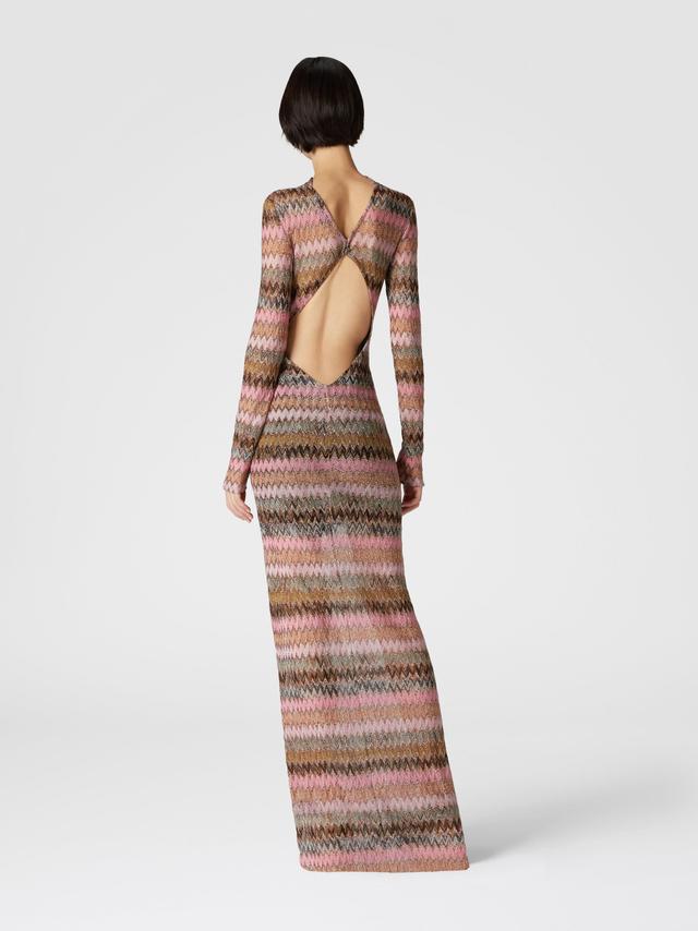 Long dress in chevron viscose and lurex with cut-out detail Product Image