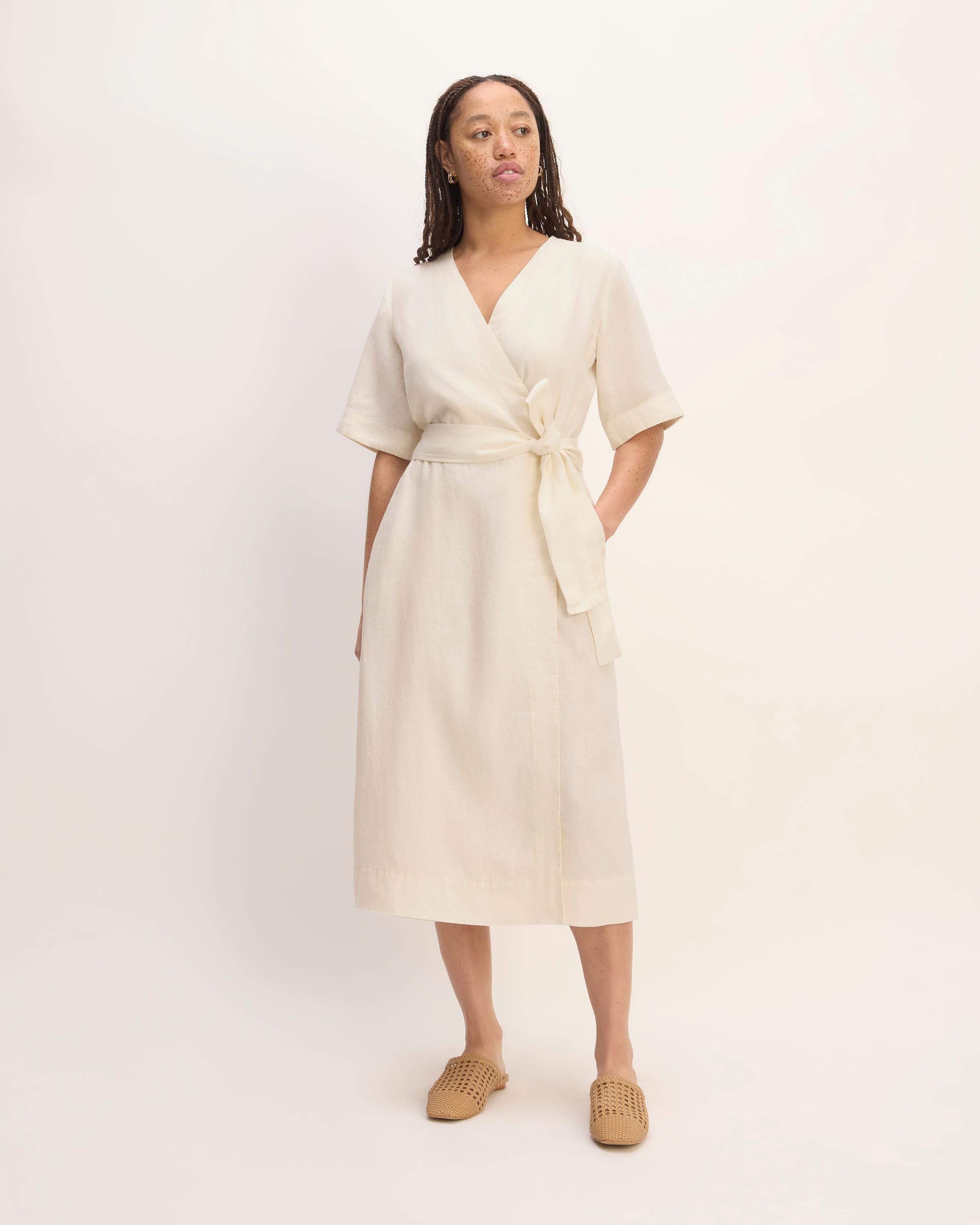 The Linen Short-Sleeve Wrap Dress Product Image