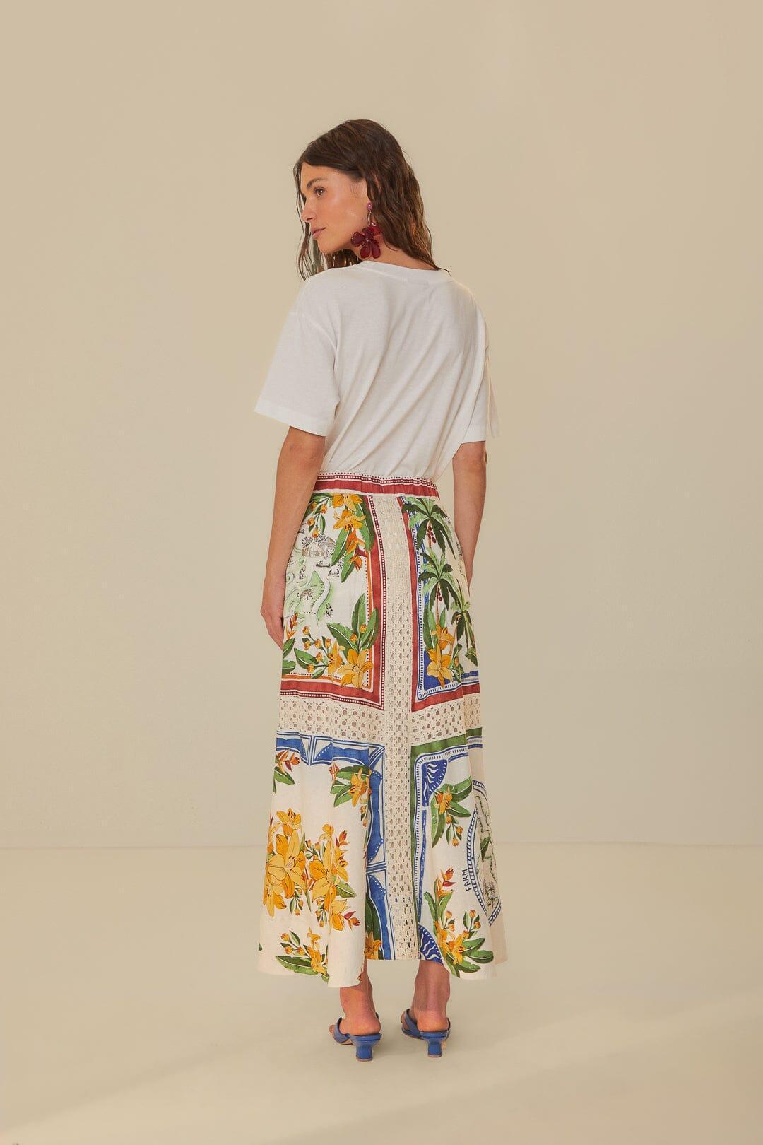 Off-White Tropical Destination LENZING™ ECOVERO™ Euroflax™ Midi Skirt Product Image