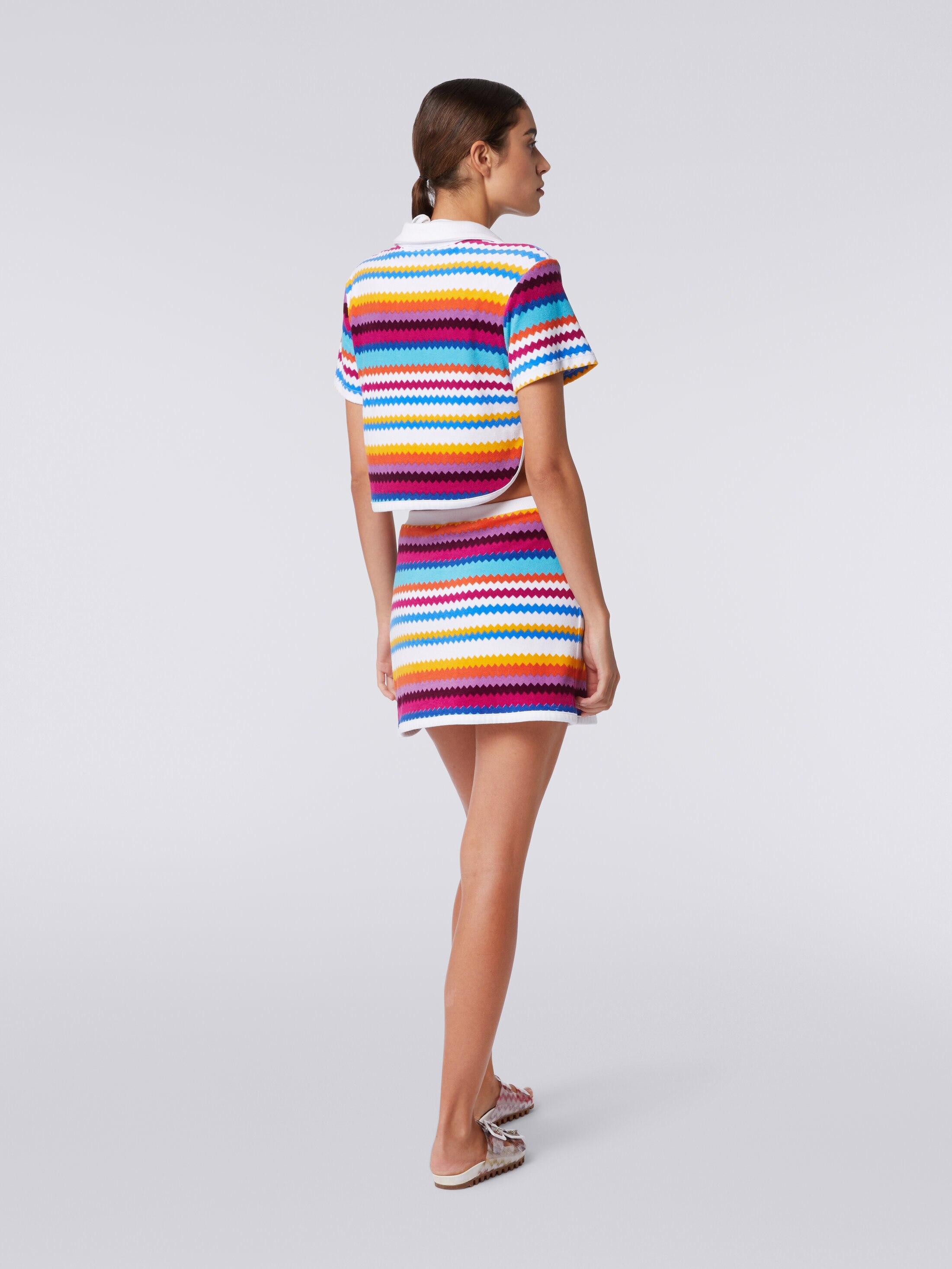 Zigzag terry polo shirt crop top Product Image