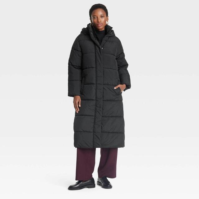 Womens Hooded Duvet Puffer Jacket - A New Day Black Product Image