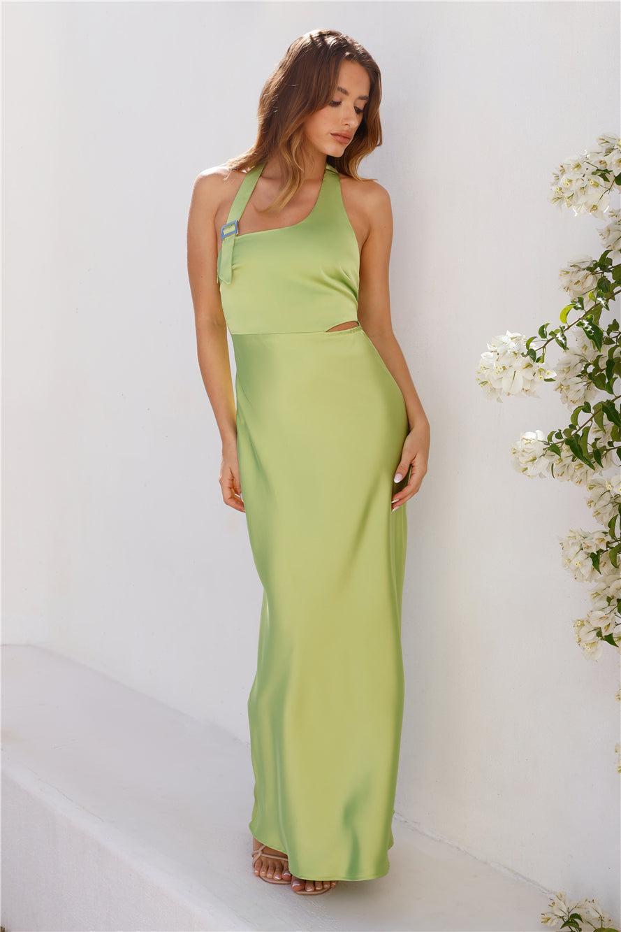 Love At Last Halter Satin Maxi Dress Lime Product Image