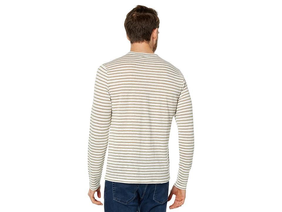 Vince Stripe Linen Long Sleeve Crew (Off-White/Pine Green) Men's T Shirt Product Image