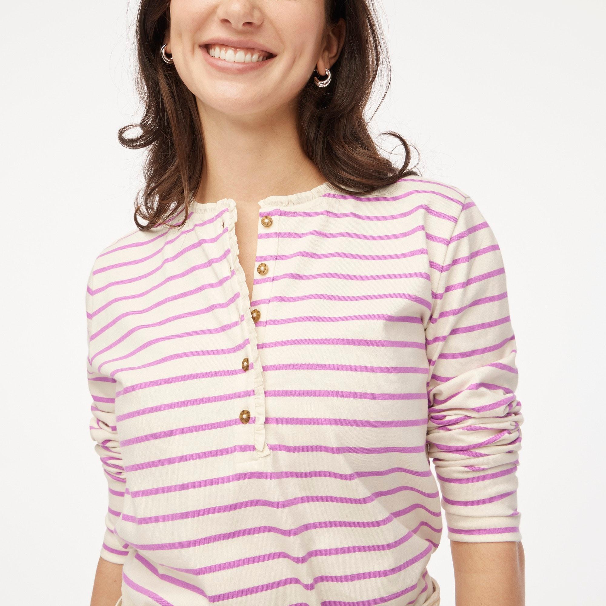 Striped ruffle-collar henley Product Image