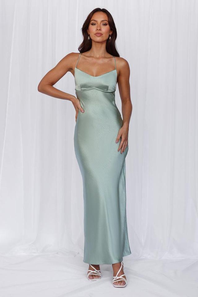 HELLO MOLLY The Samara Satin Maxi Dress Sage Product Image