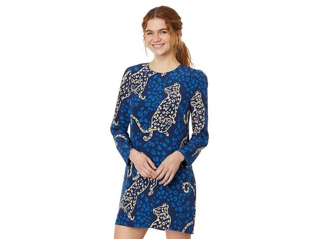 Lilly Pulitzer Tyra Long Sleeve Silk Dre (Low Tide Navy Oversized Easy To Spot) Women's Dress Product Image