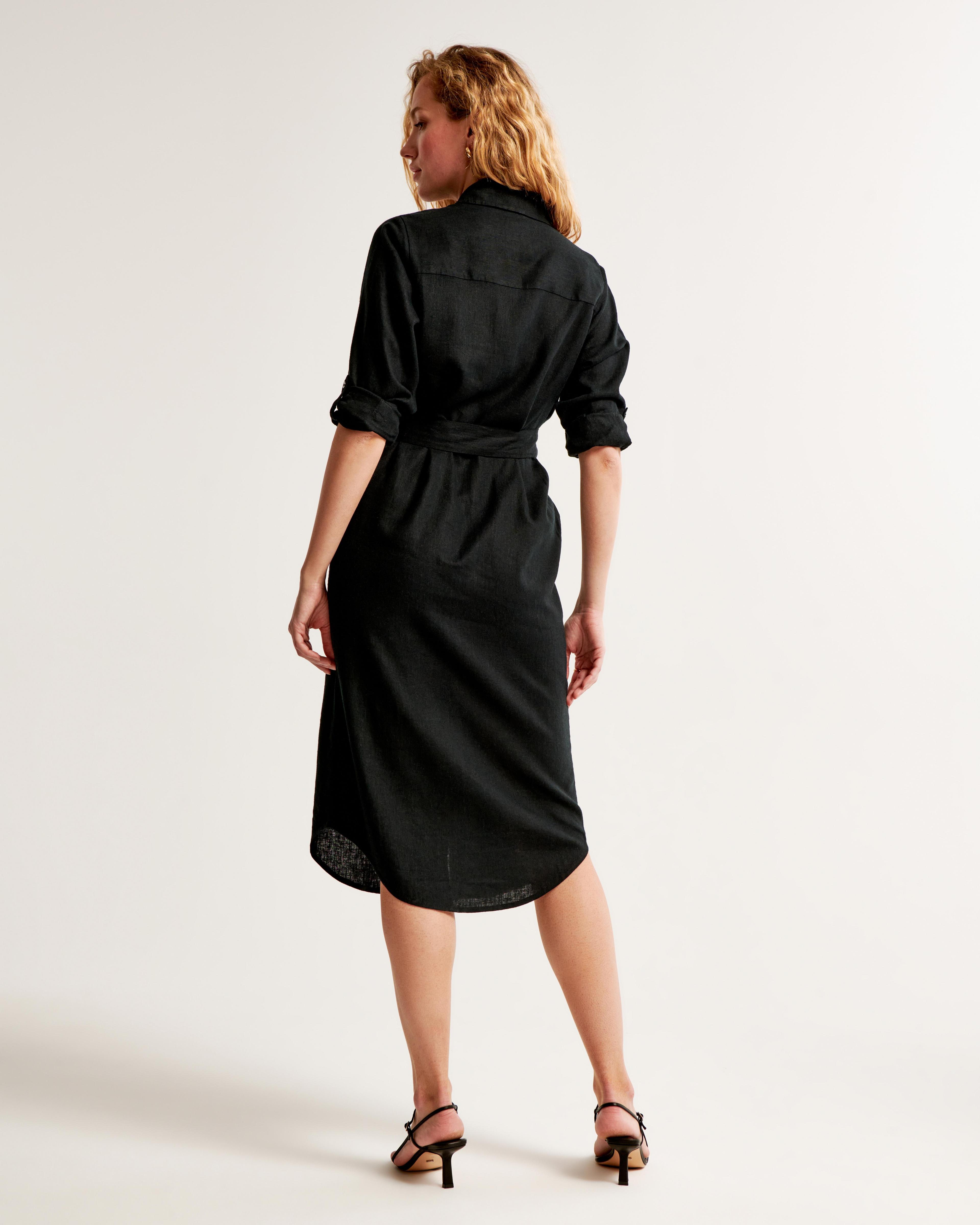 Linen-Blend Midi Shirt Dress Product Image