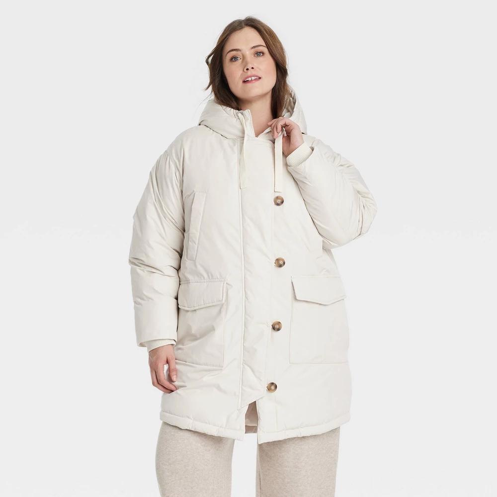 Womens Long Parka Jacket - Universal Thread Cream 3X Product Image