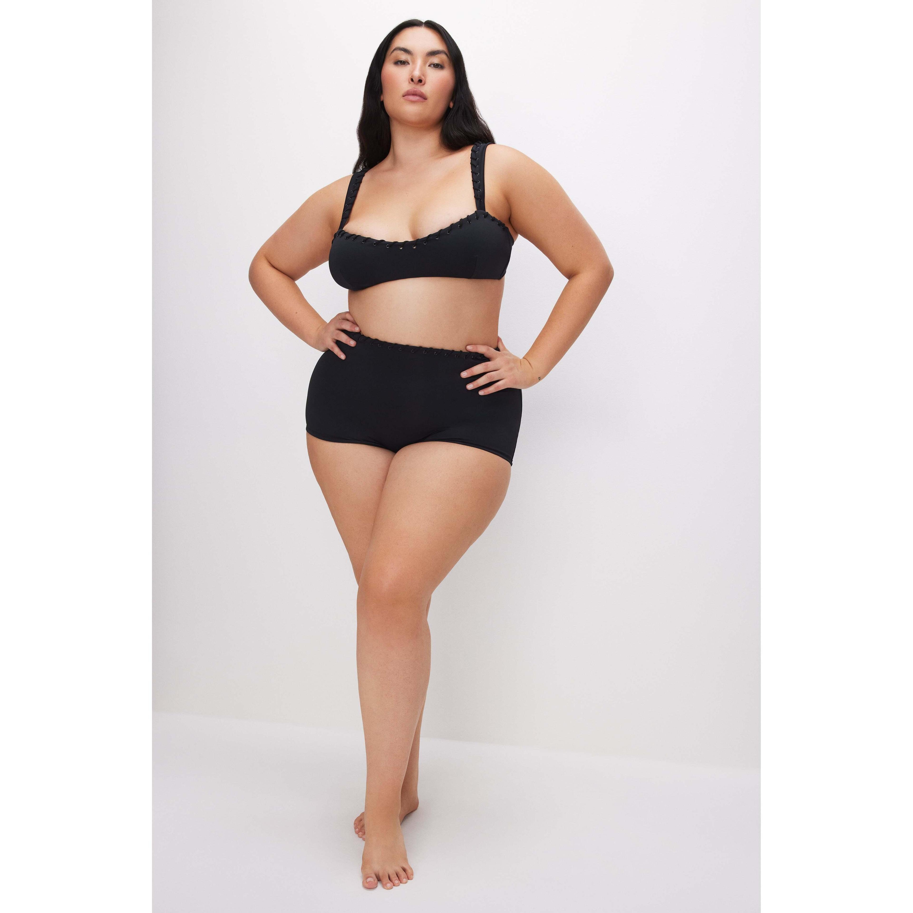 Womens Whip Stitch Compression Swim Shorts | Black, Size Medium | Good American by Khlo Kardashian Product Image