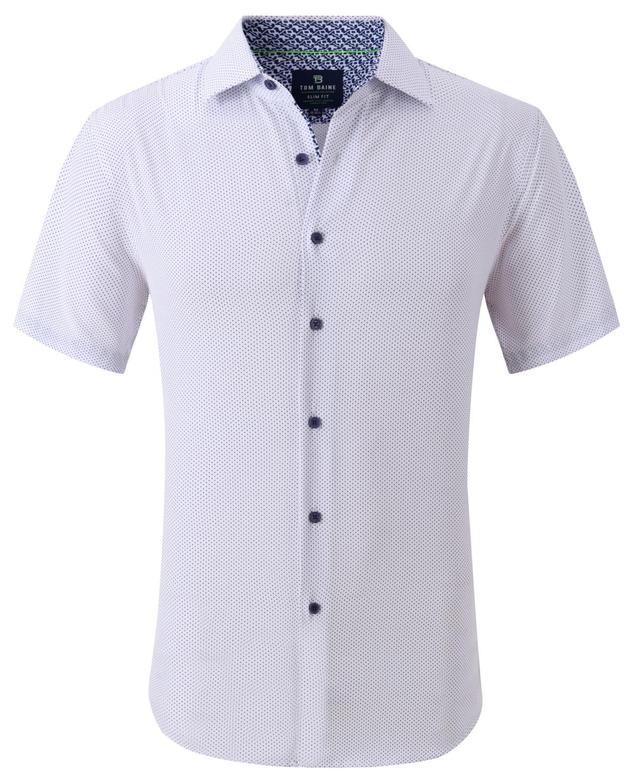 Tom Baine Mens Slim Fit Dot Print Short Sleeve Shirt - White Product Image