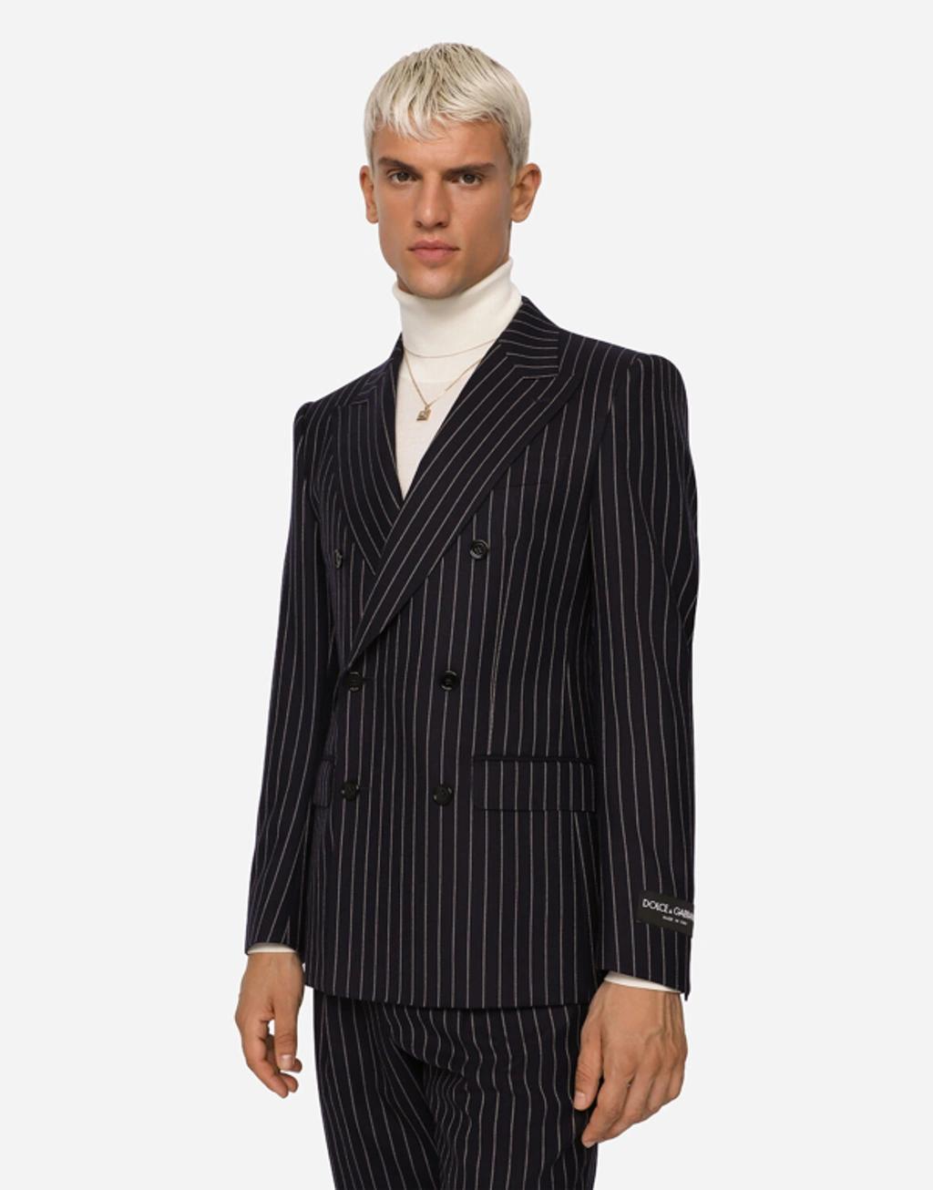 Double-breasted Pinstripe Wool Sicilia-fit Jacket In Multicolor Product Image