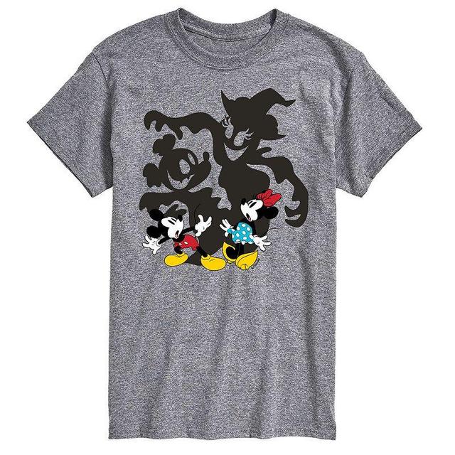 Disneys Mickey Mouse & Friends Big & Tall Mickey Minnie Scared Shadows Graphic Tee, Mens Med Grey Product Image