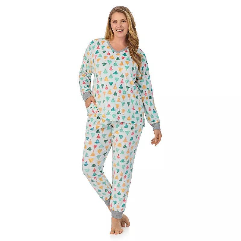 Plus Size Cuddl Duds Velour Fleece V-Neck Pajama Top & Pajama Bottoms Set, Womens Product Image