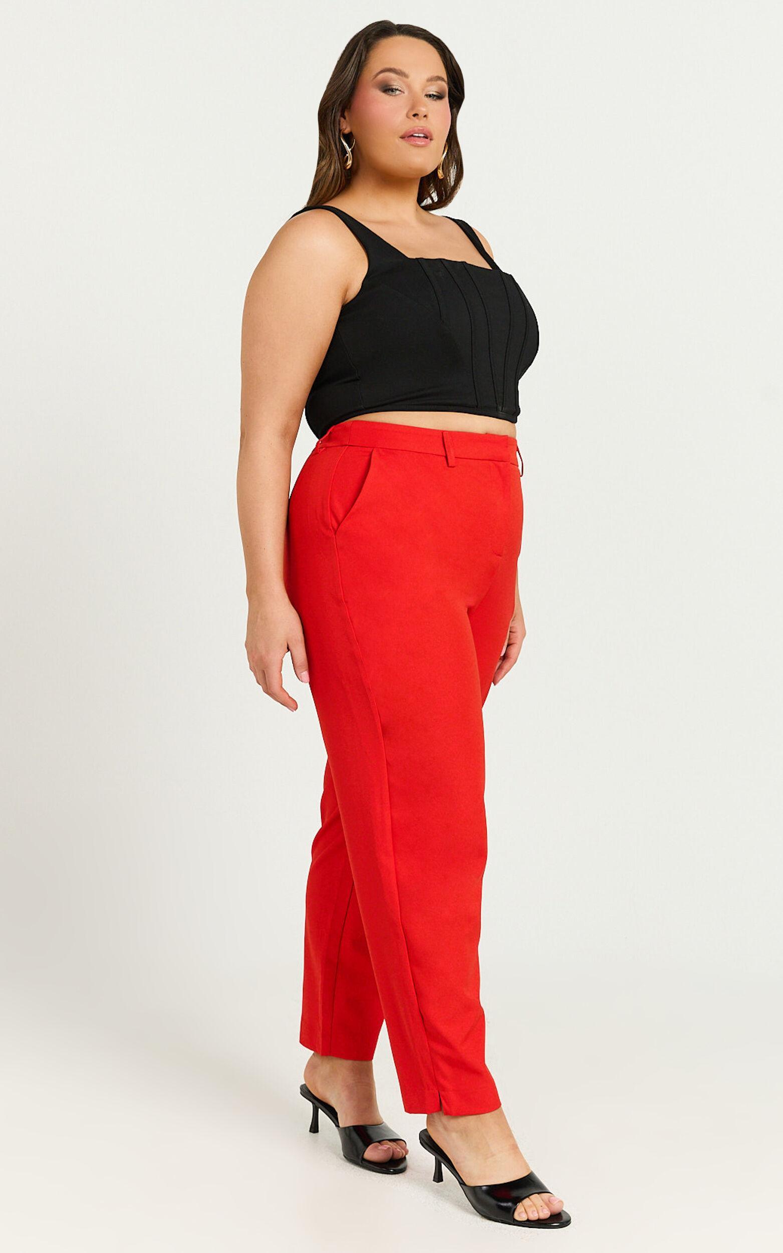 Hermie Pants - High Waisted Cropped Tailored Pants in Red Product Image