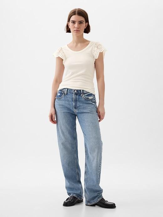 Eyelet Sleeve Rib T-Shirt Product Image