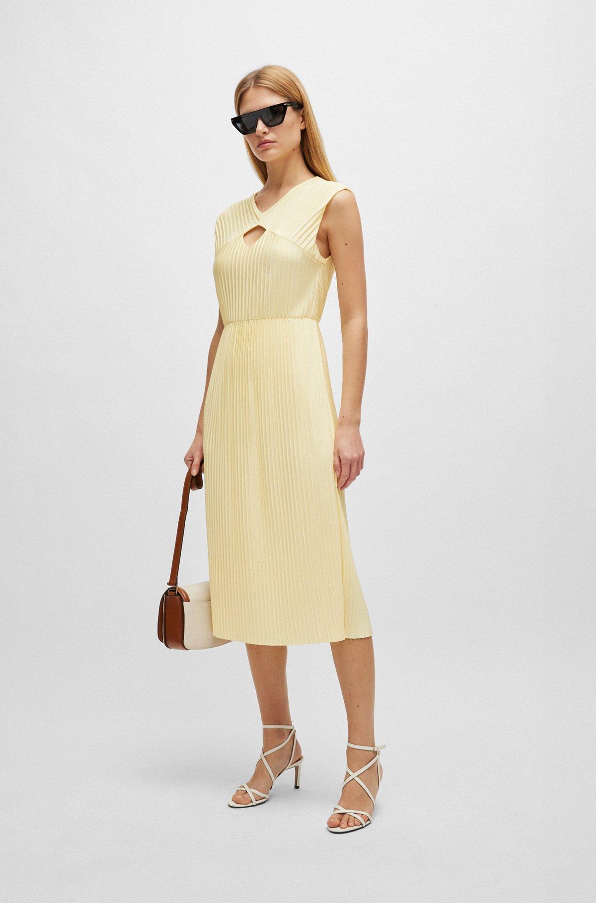 Sleeveless dress in high-shine plissé fabric Product Image