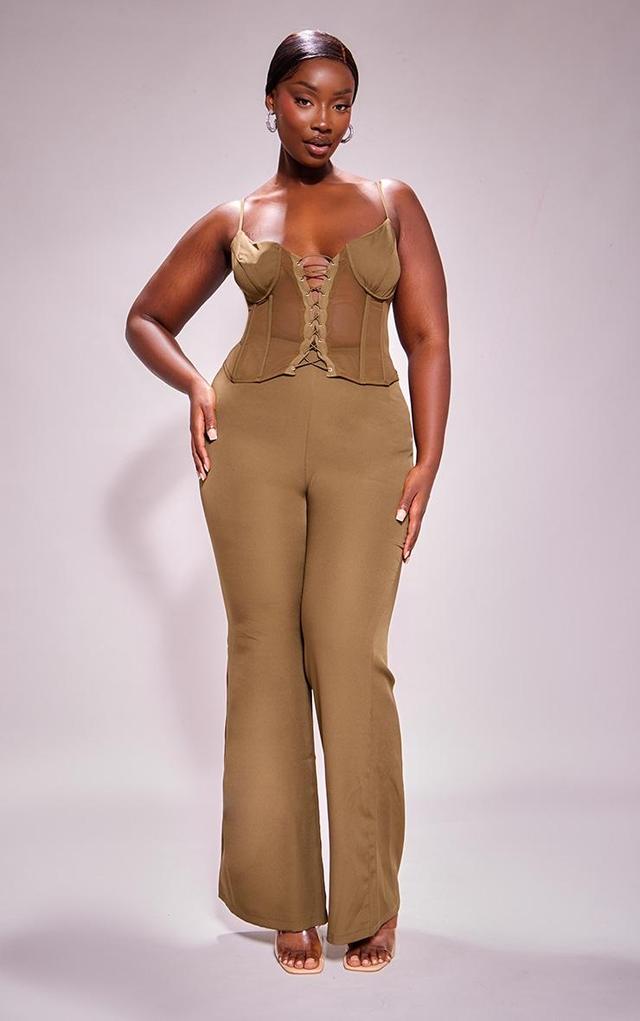 Plus Khaki Lace Corset Detail Jumpsuit Product Image