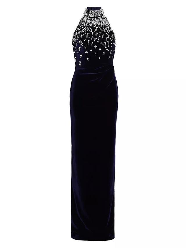 Beaded Velvet Halter Gown Product Image